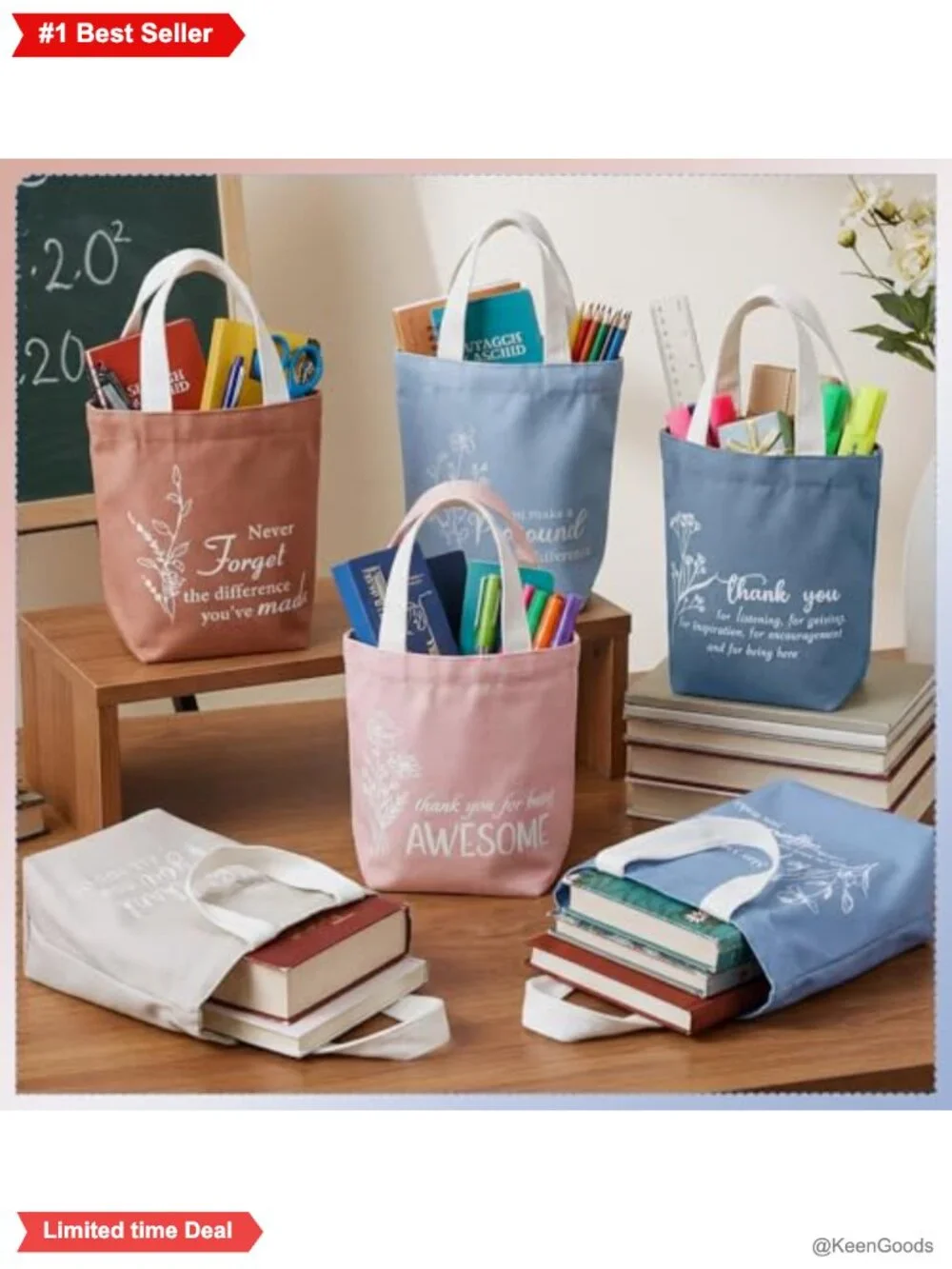 Canvas Mini Tote Bags Set 12 Inspirational Floral Reusable Gift Bags